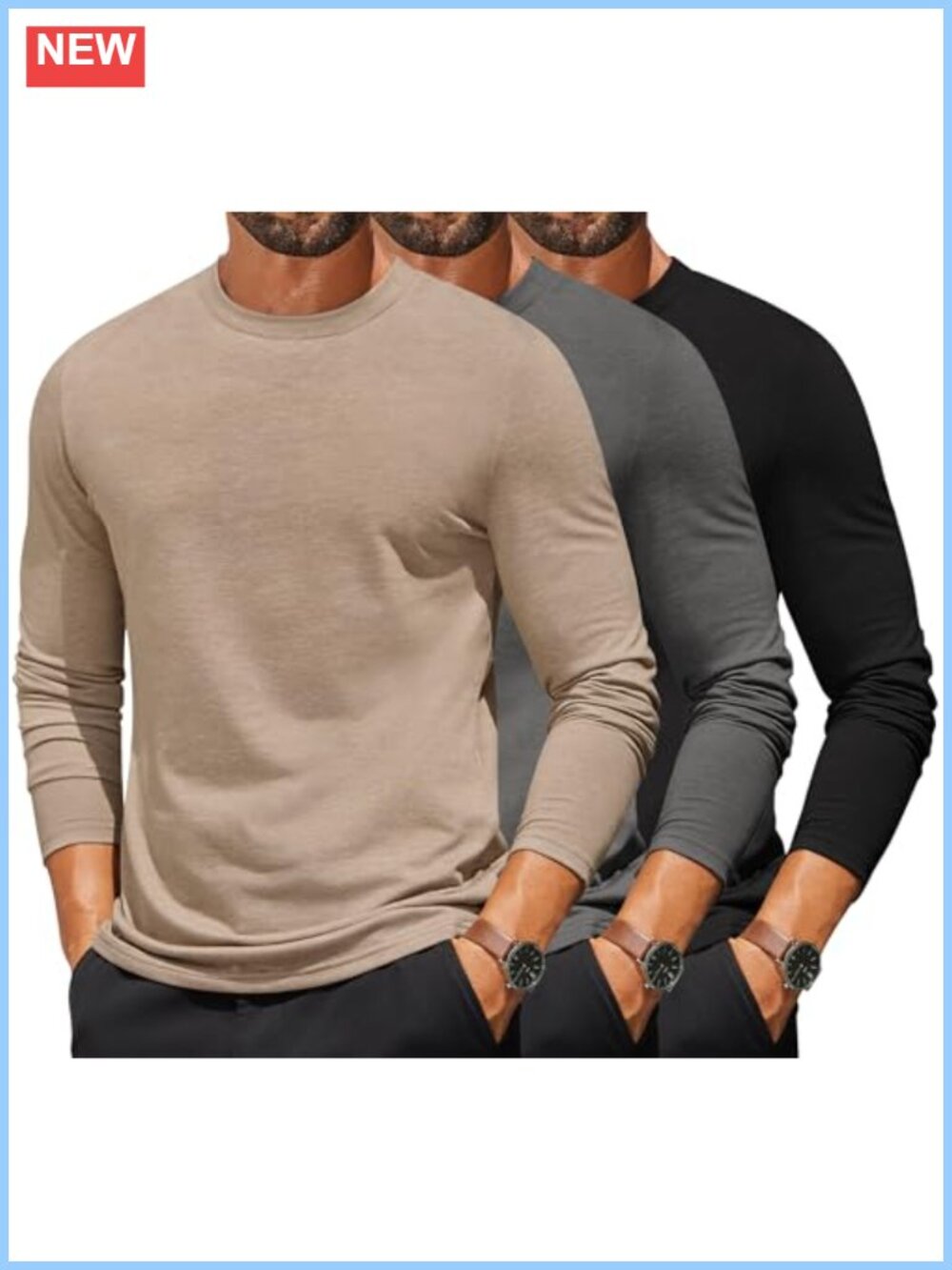 Men's Long Sleeve Crew Neck Tee - Lightweight Stretch Pullover Cotton Blend